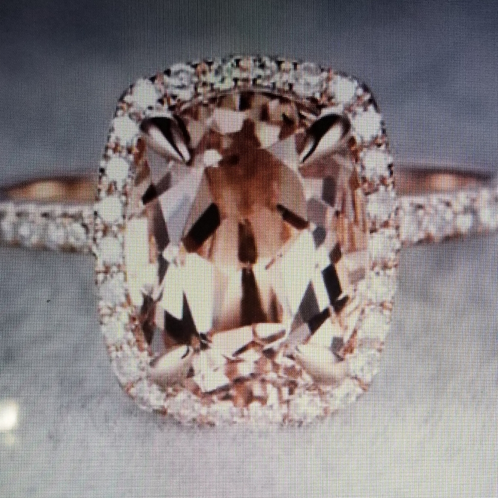 Champagne Stone Cushion Halo Ring